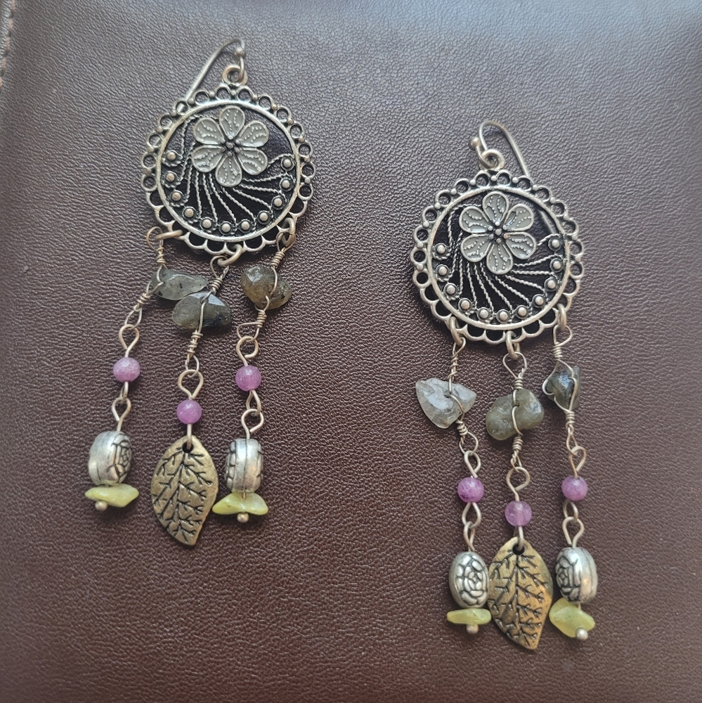 Floral Gemstone Dangle Earrings